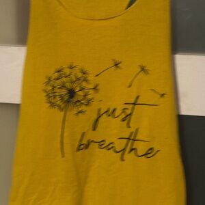 Yellow Tank Top with Dandelion 'Just Breathe' Graphic